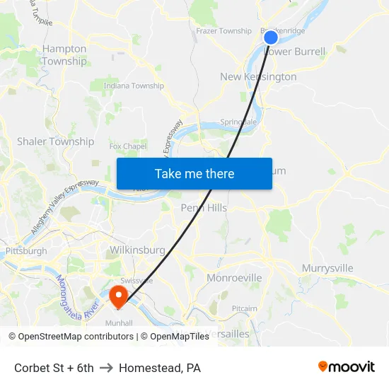 Corbet St + 6th to Homestead, PA map