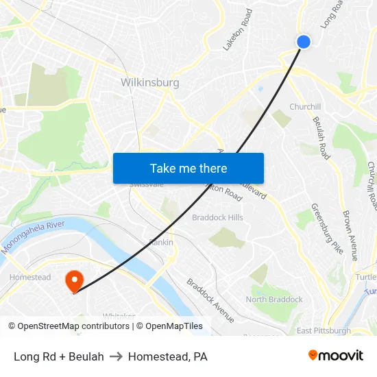 Long Rd + Beulah to Homestead, PA map