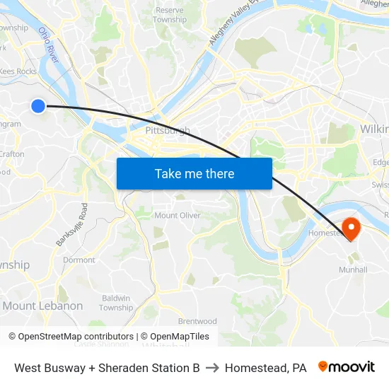 West Busway + Sheraden Station B to Homestead, PA map