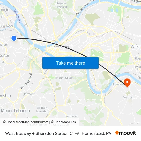 West Busway + Sheraden Station C to Homestead, PA map