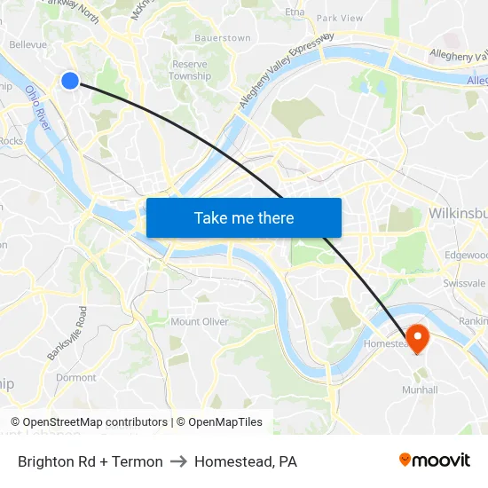 Brighton Rd + Termon to Homestead, PA map