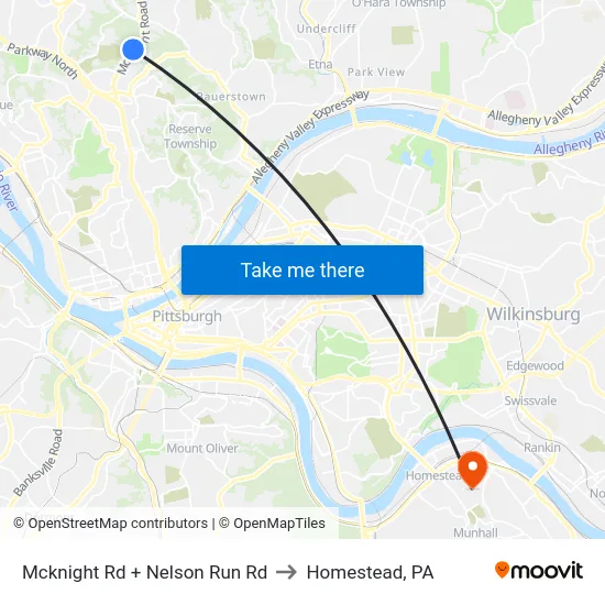Mcknight Rd + Nelson Run Rd to Homestead, PA map
