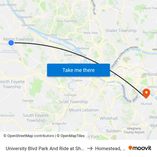 University Blvd Park And Ride at Shelter to Homestead, PA map