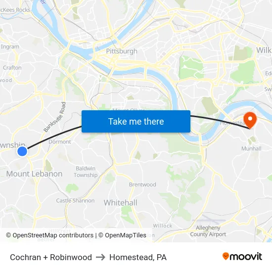 Cochran + Robinwood to Homestead, PA map