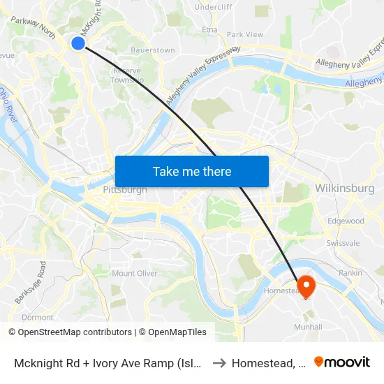 Mcknight Rd + Ivory Ave Ramp (Island) to Homestead, PA map