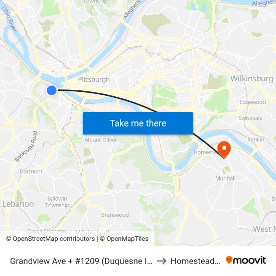 Grandview Ave + #1209 (Duquesne Incline) to Homestead, PA map
