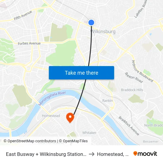 East Busway + Wilkinsburg Station C to Homestead, PA map