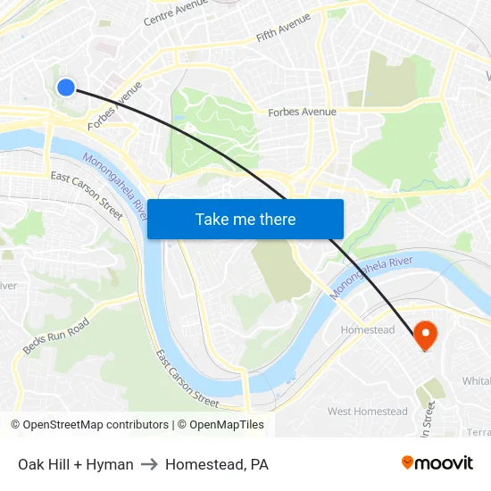 Oak Hill + Hyman to Homestead, PA map