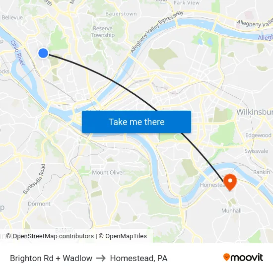 Brighton Rd + Wadlow to Homestead, PA map