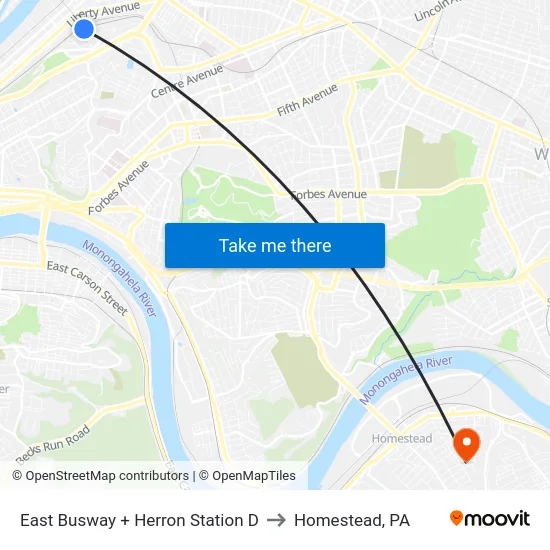 East Busway + Herron Station D to Homestead, PA map