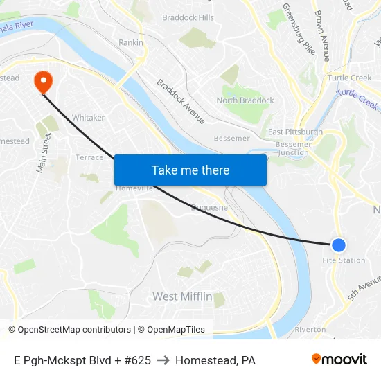 E Pgh-Mckspt Blvd + #625 to Homestead, PA map