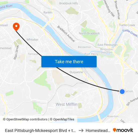 East Pittsburgh-Mckeesport Blvd + the Lane to Homestead, PA map
