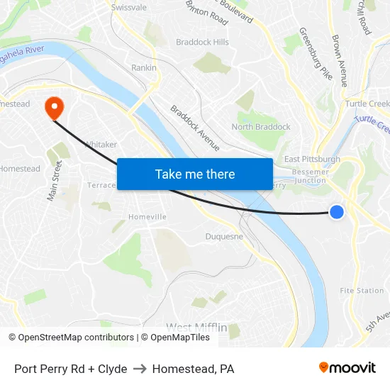 Port Perry Rd + Clyde to Homestead, PA map
