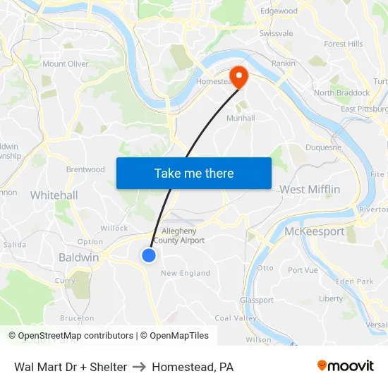 Wal Mart Dr + Shelter to Homestead, PA map
