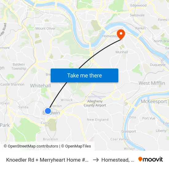 Knoedler Rd + Merryheart Home #100 to Homestead, PA map