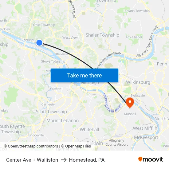 Center Ave + Walliston to Homestead, PA map