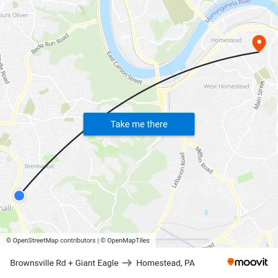Brownsville Rd + Giant Eagle to Homestead, PA map