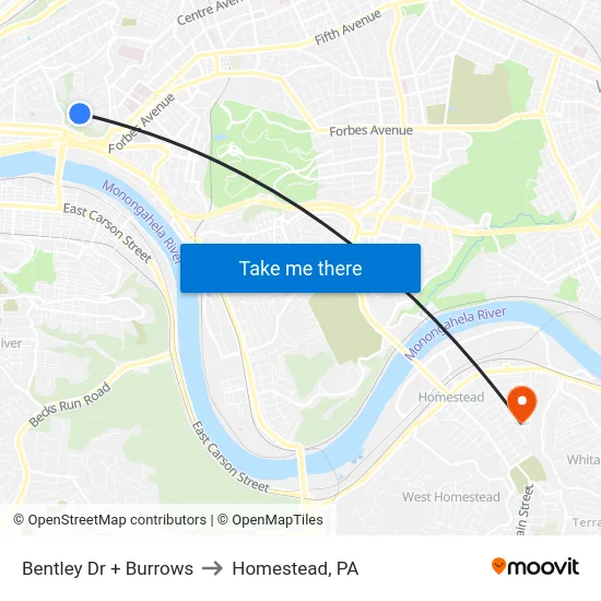 Bentley Dr + Burrows to Homestead, PA map
