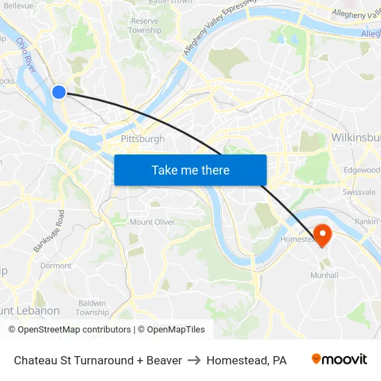 Chateau St Turnaround + Beaver to Homestead, PA map