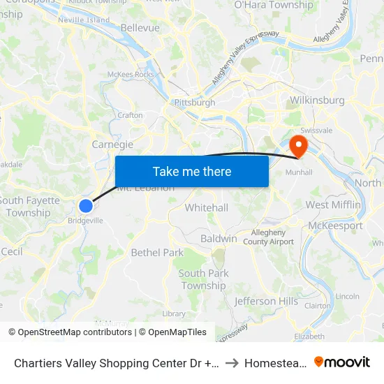Chartiers Valley Shopping Center Dr + Giant Eagle to Homestead, PA map