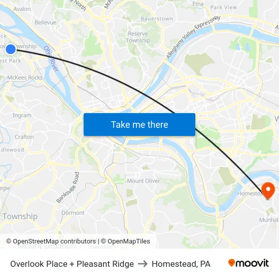 Overlook Place + Pleasant Ridge to Homestead, PA map
