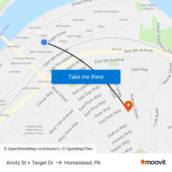 Amity St + Target Dr to Homestead, PA map