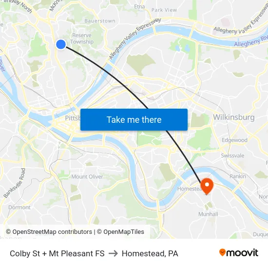 Colby St + Mt Pleasant FS to Homestead, PA map