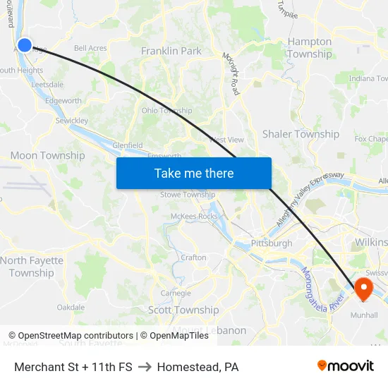 Merchant St + 11th FS to Homestead, PA map