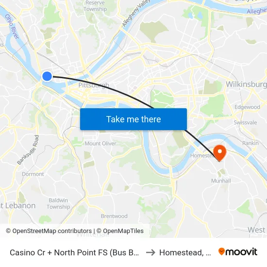 Casino Cr + North Point FS (Bus Bay) to Homestead, PA map