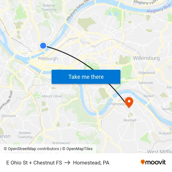 E Ohio St + Chestnut FS to Homestead, PA map