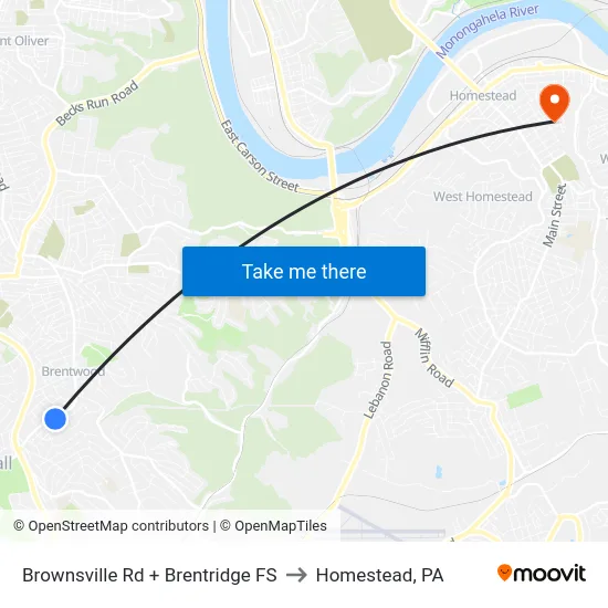 Brownsville Rd + Brentridge FS to Homestead, PA map