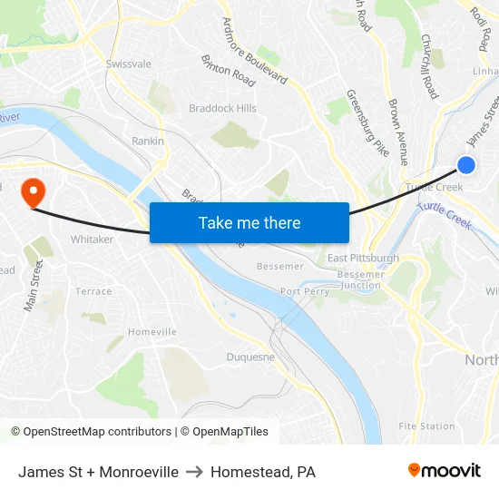 James St + Monroeville to Homestead, PA map