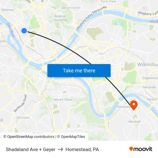 Shadeland Ave + Geyer to Homestead, PA map
