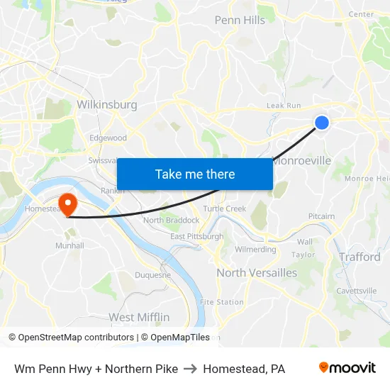 Wm Penn Hwy + Northern Pike to Homestead, PA map