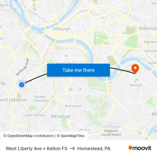 West Liberty Ave + Kelton FS to Homestead, PA map
