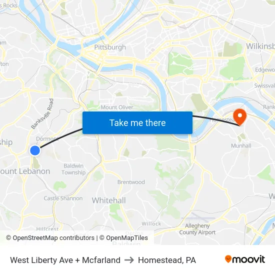 West Liberty Ave + Mcfarland to Homestead, PA map