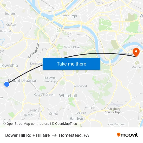 Bower Hill Rd + Hillaire to Homestead, PA map
