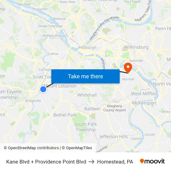 Kane Blvd + Providence Point Blvd to Homestead, PA map