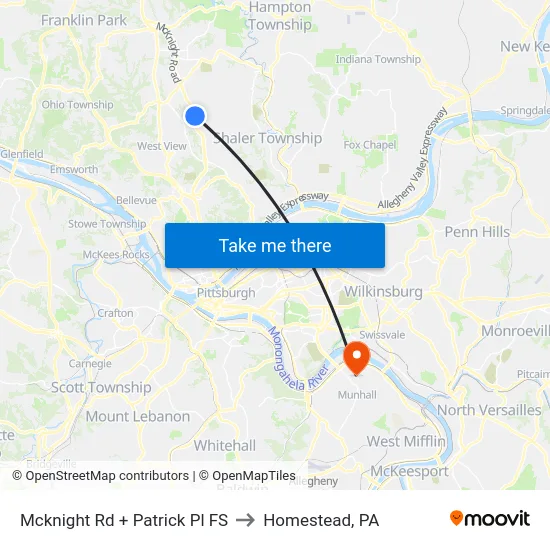 Mcknight Rd + Patrick Pl FS to Homestead, PA map