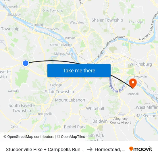 Stuebenville Pike + Campbells Run FS to Homestead, PA map