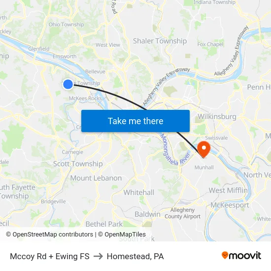 Mccoy Rd + Ewing FS to Homestead, PA map
