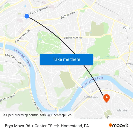 Bryn Mawr Rd + Center FS to Homestead, PA map