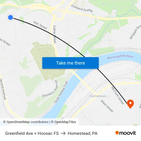 Greenfield Ave + Hoosac FS to Homestead, PA map
