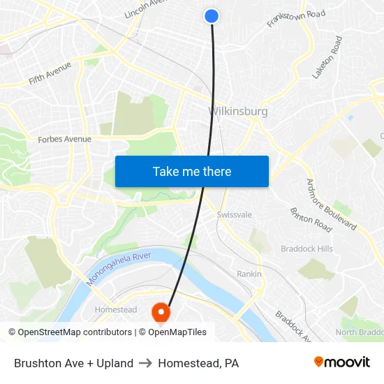 Brushton Ave + Upland to Homestead, PA map