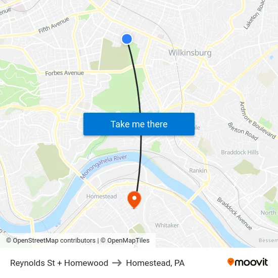 Reynolds St + Homewood to Homestead, PA map