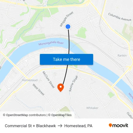 Commercial St + Blackhawk to Homestead, PA map