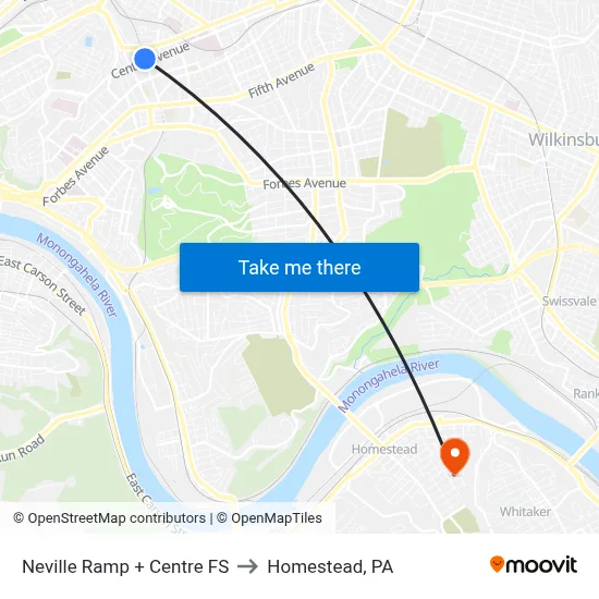 Neville Ramp + Centre FS to Homestead, PA map