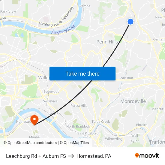Leechburg Rd + Auburn FS to Homestead, PA map