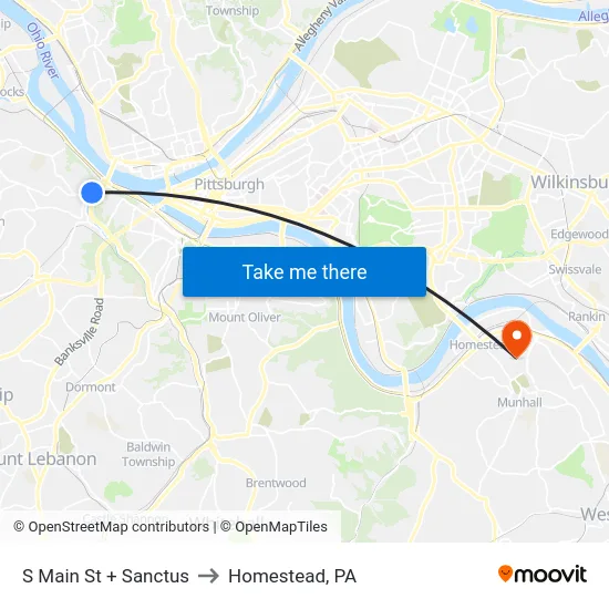 S Main St + Sanctus to Homestead, PA map
