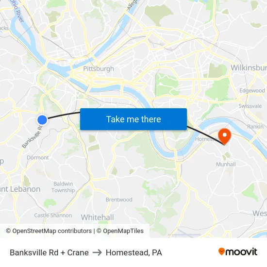 Banksville Rd + Crane to Homestead, PA map